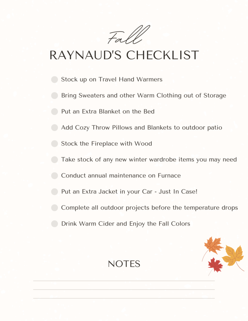 Free Downloadable Printable Fall Raynaud's Checklist